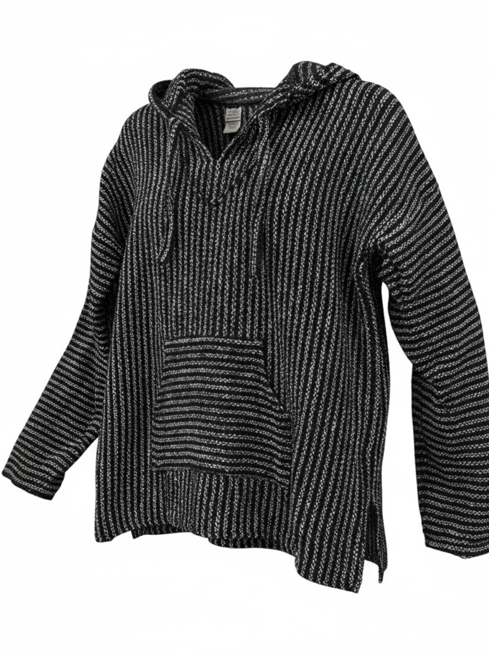 Men's Black & White Striped Crewneck Hoodie